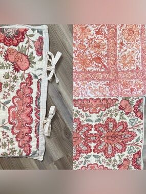 Pottery Barn Quilted Pillow Sham Set Birds and Flowers Reversible Cottagecore